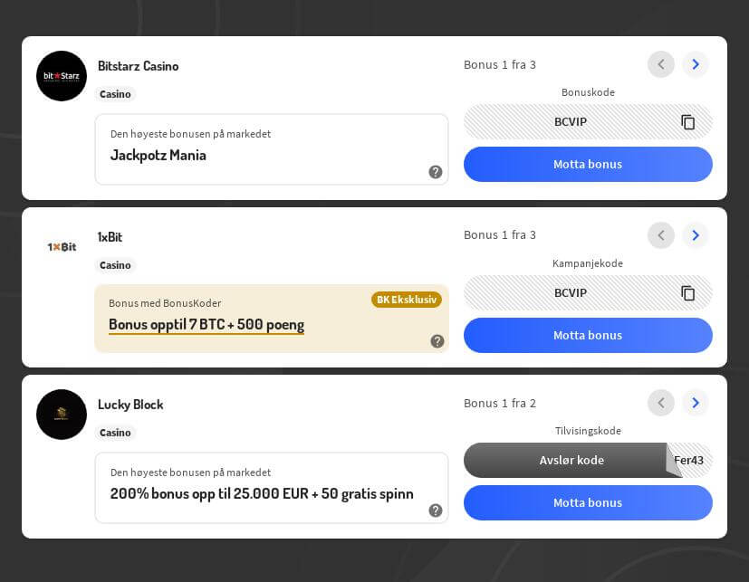 Nettcasino Bonuskoder