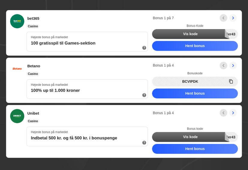 Bedste casino apps i Danmark