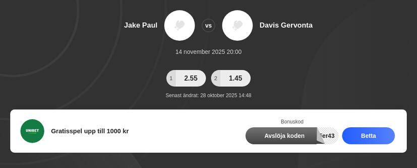 Betta på Paul vs Davis: speltips