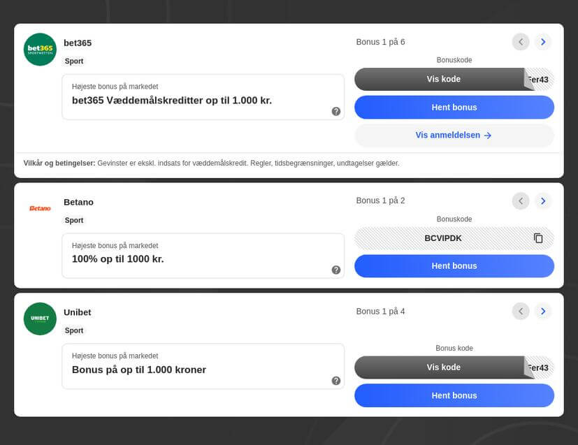Top danske bookmakere til 2027 sammenlignet